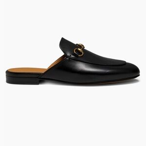 New, never worn, Gucci Black Princetown Loafers with Gold Detail, 38